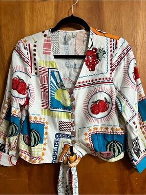 Joie Button-Front Cropped Fruit Print Top - White Multi
